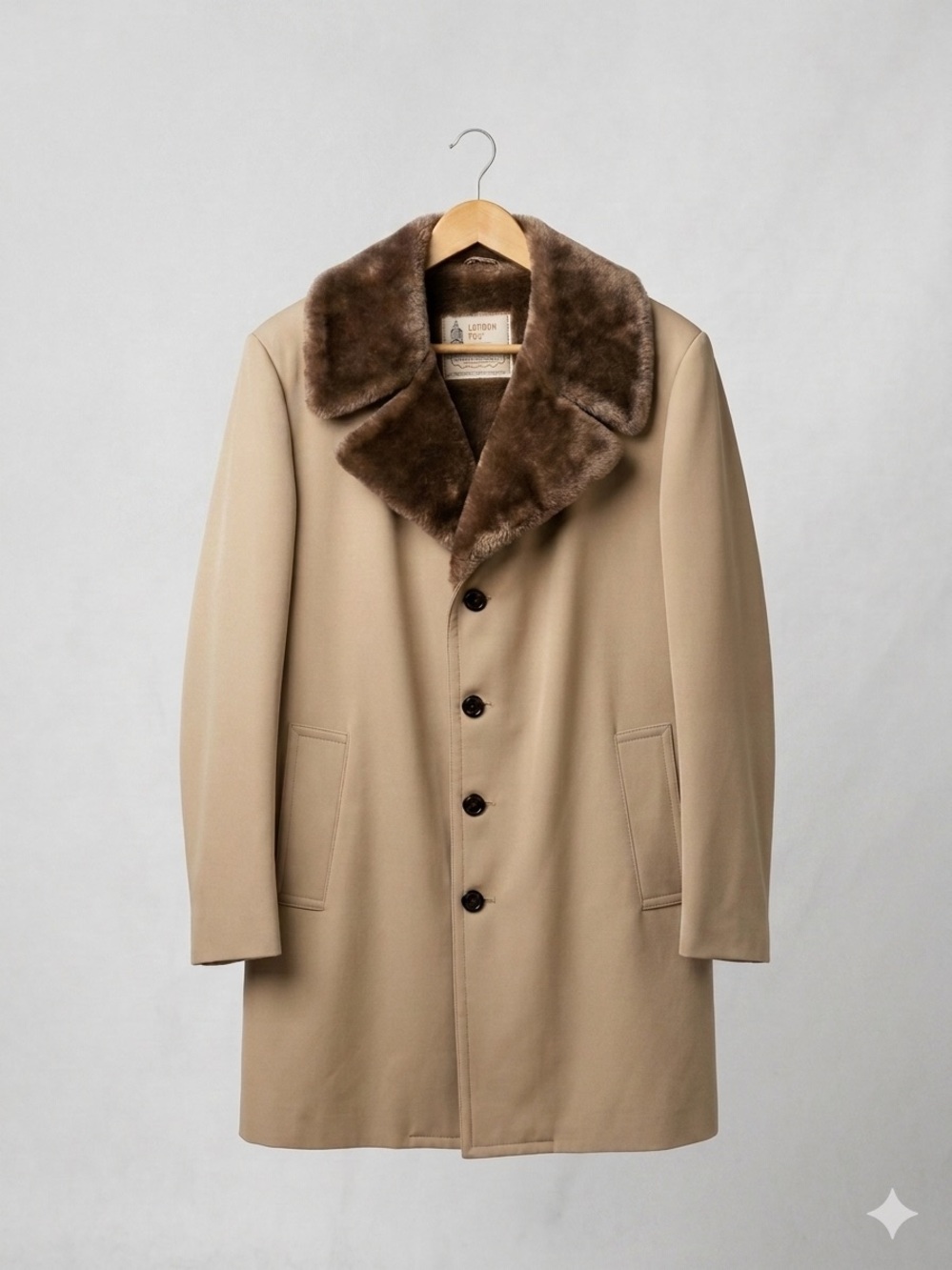 London Fog Beige Pea Coat with Brown Faux-Fur Collar